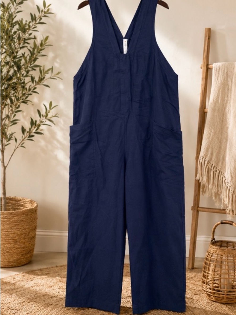 Anthropologie Daily Practice Zip Front Jumpsuit Navy 1X Plus Cotton Retail $108